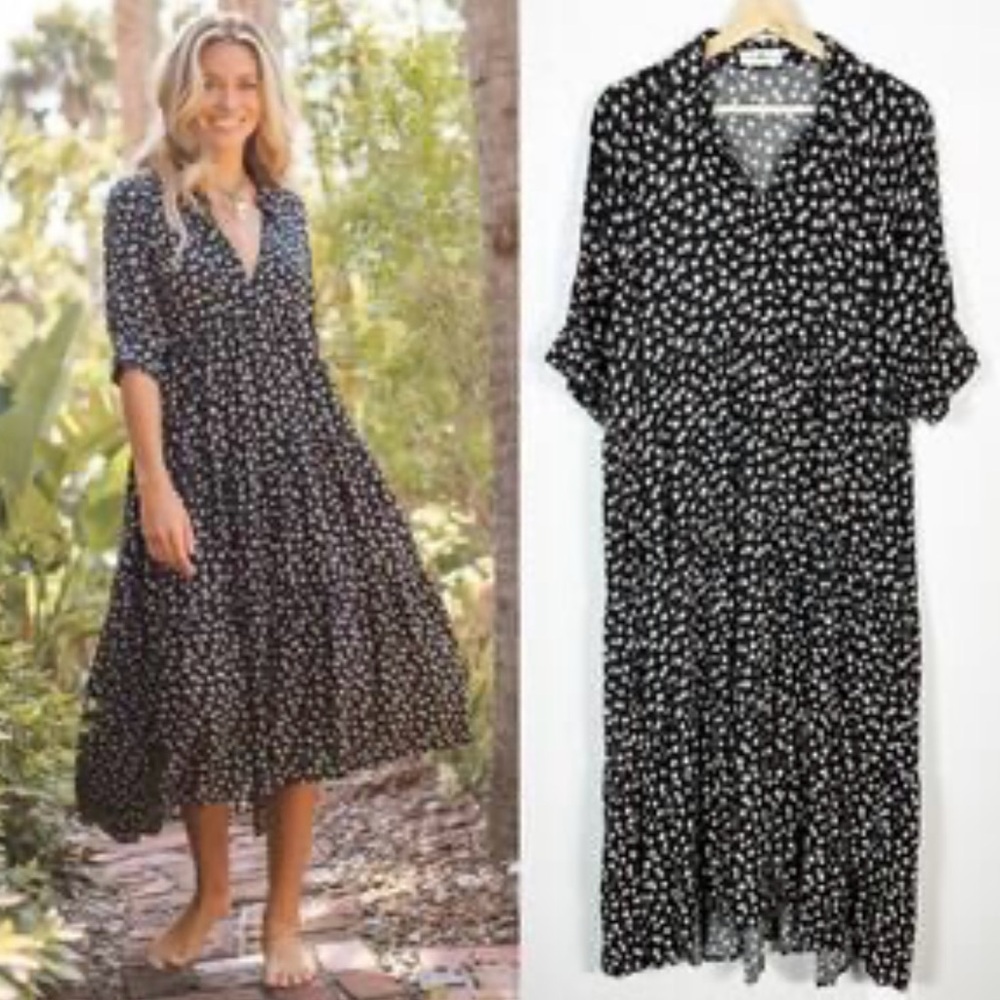 NATURAL LIFE Black and White Patterned Midi Dress